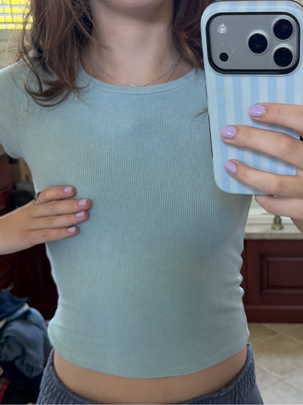 Garage Ribbed Short Sleeve Crop Top in Sage